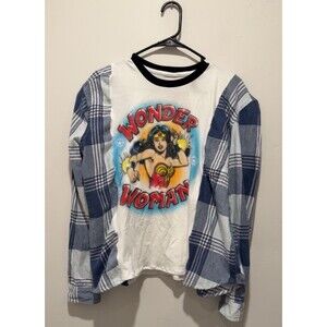 Reworked Upcycle Grunge Oversize Wonder Woman Flannel Sweater S/M